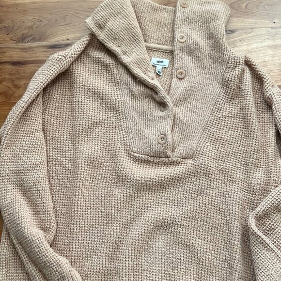 Aerie CozyUp Waffle Button Sweater Tan - Picture 2 of 4